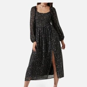 ASTR smocked long sleeve floral dress, medium